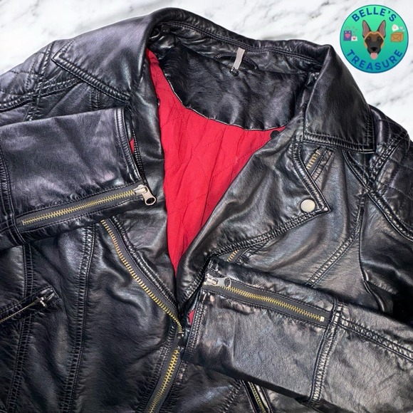 Free People Womens Small Biker Moto Vegan Leather Jacket Grunge 90s Motocycle - Picture 1 of 13